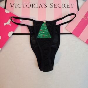 VTG Victoria's Secret Christmas Embroidered Mesh String Thong Panty Size M